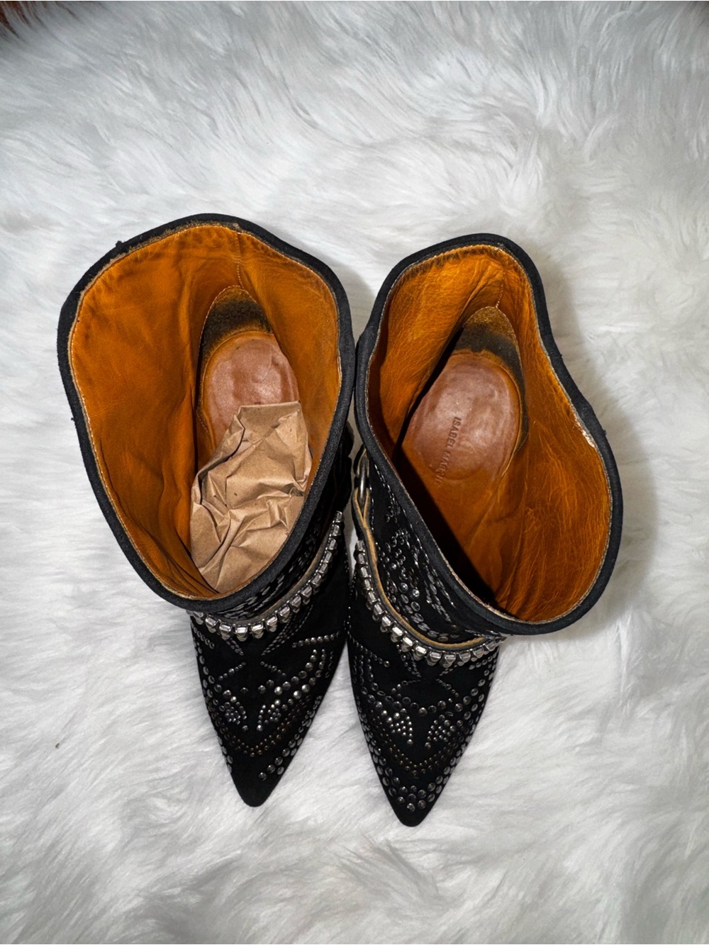 ISABEL MARANT Black Leather Suede Boots  Studded Western Ankle Rocker Sz 3 - Picture 9 of 17